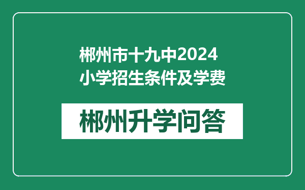 郴州市十九中2024小学招生条件及学费