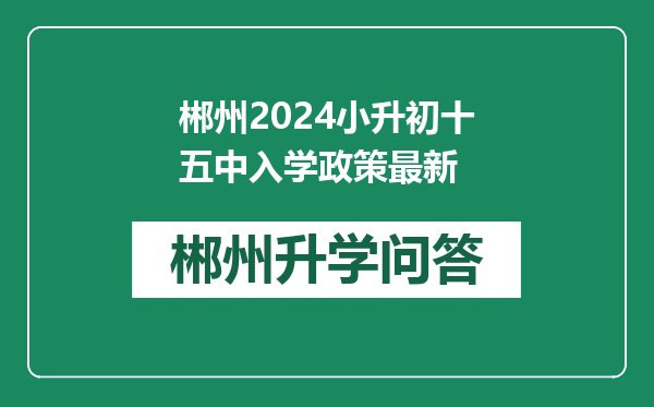 郴州2024小升初十五中入学政策最新