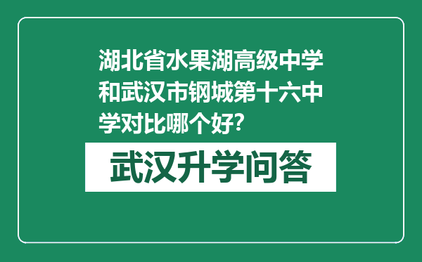 湖北省水果湖高级中学和武汉市钢城第十六中学对比哪个好？