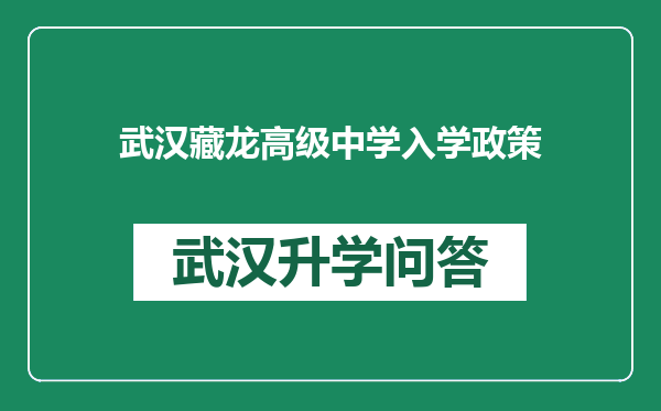 武汉藏龙高级中学入学政策