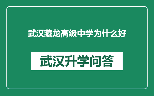 武汉藏龙高级中学为什么好