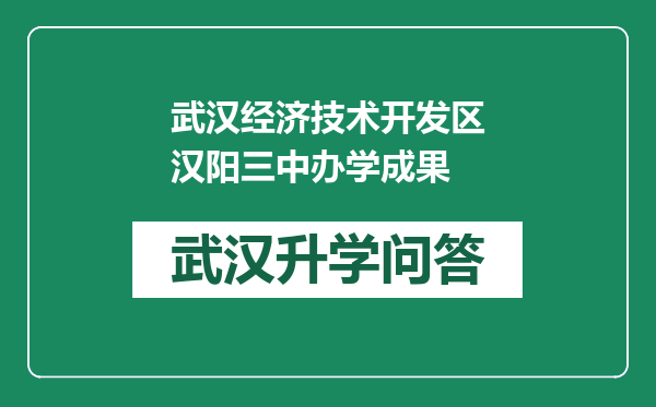 武汉经济技术开发区汉阳三中办学成果