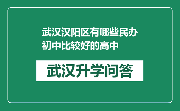 武汉汉阳区有哪些民办初中比较好的高中