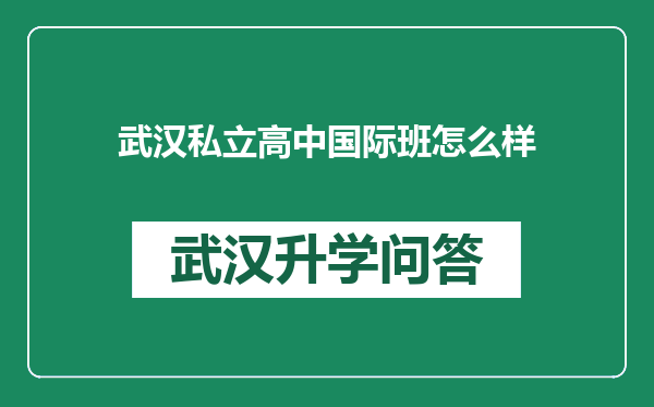 武汉私立高中国际班怎么样