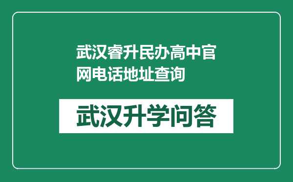 武汉睿升民办高中官网电话地址查询