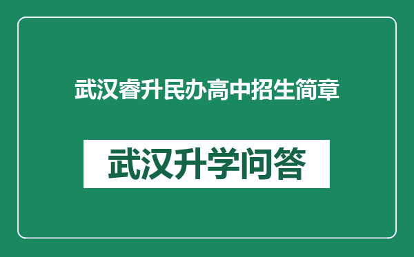 武汉睿升民办高中招生简章