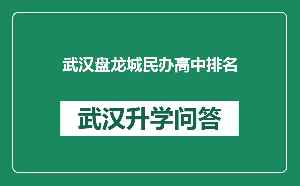 武汉盘龙城民办高中排名