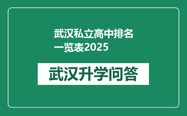 武汉私立高中排名一览表2025