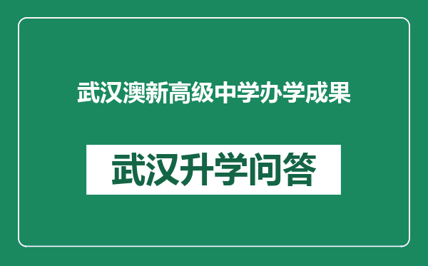 武汉澳新高级中学办学成果