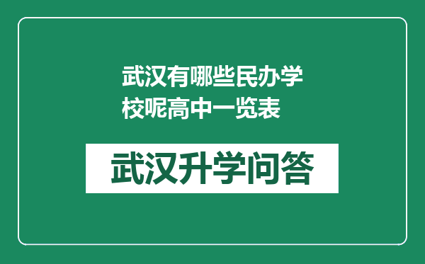 武汉有哪些民办学校呢高中一览表