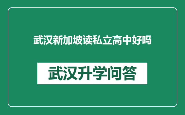 武汉新加坡读私立高中好吗