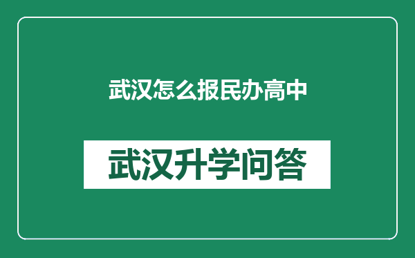 武汉怎么报民办高中