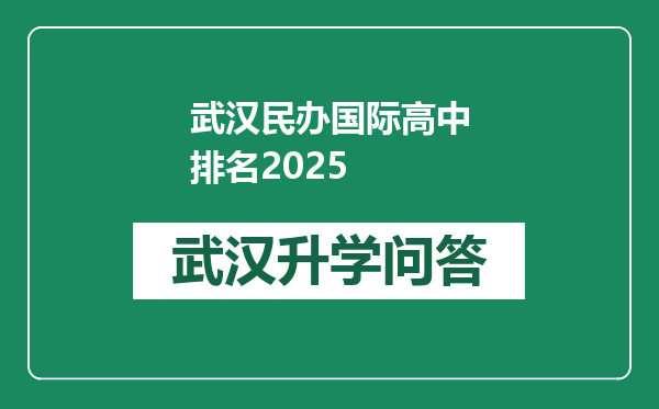 武汉民办国际高中排名2025