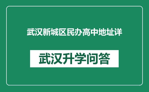 武汉新城区民办高中地址详