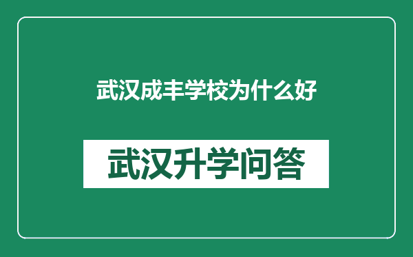 武汉成丰学校为什么好