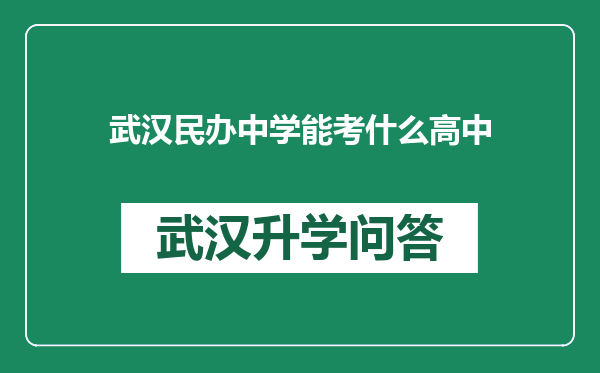 武汉民办中学能考什么高中