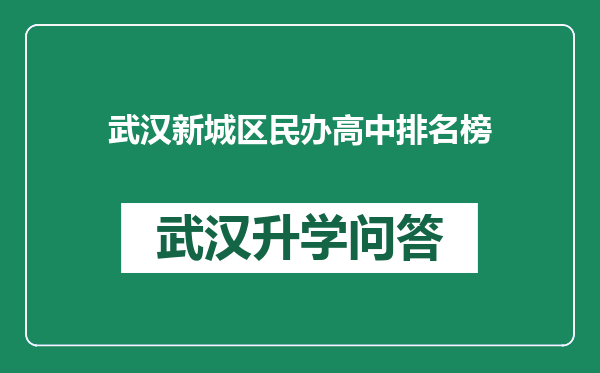 武汉新城区民办高中排名榜