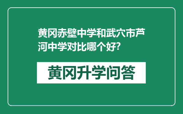 黄冈赤壁中学和武穴市芦河中学对比哪个好？