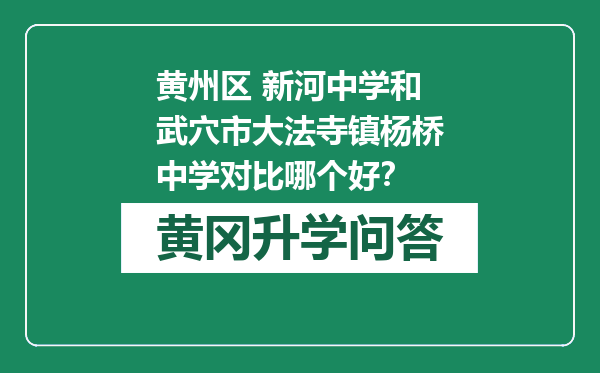 黄州区 新河中学和武穴市大法寺镇杨桥中学对比哪个好？