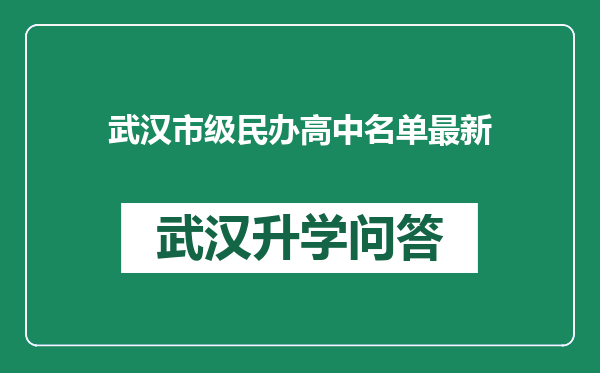 武汉市级民办高中名单最新