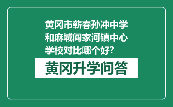 黄冈市蕲春孙冲中学和麻城阎家河镇中心学校对比哪个好？