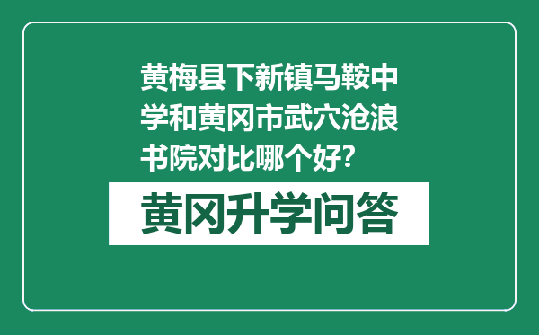 黄梅县下新镇马鞍中学和黄冈市武穴沧浪书院对比哪个好？