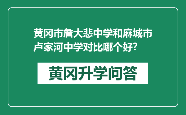 黄冈市詹大悲中学和麻城市卢家河中学对比哪个好？