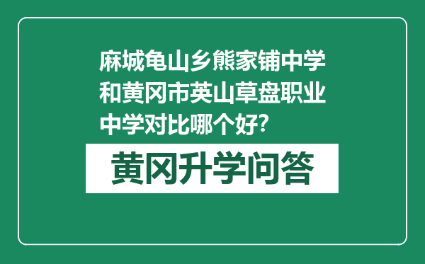 麻城龟山乡熊家铺中学和黄冈市英山草盘职业中学对比哪个好？