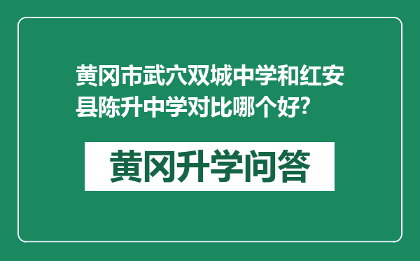 黄冈市武穴双城中学和红安县陈升中学对比哪个好？