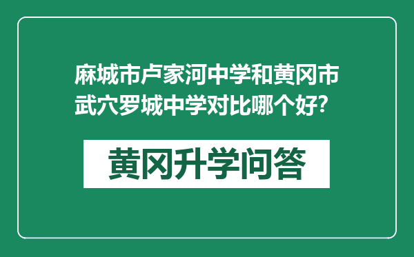 麻城市卢家河中学和黄冈市武穴罗城中学对比哪个好？