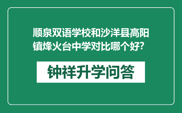 顺泉双语学校和沙洋县高阳镇烽火台中学对比哪个好？