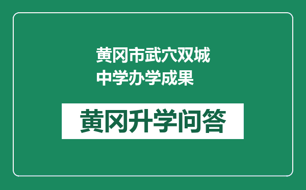 黄冈市武穴双城中学办学成果