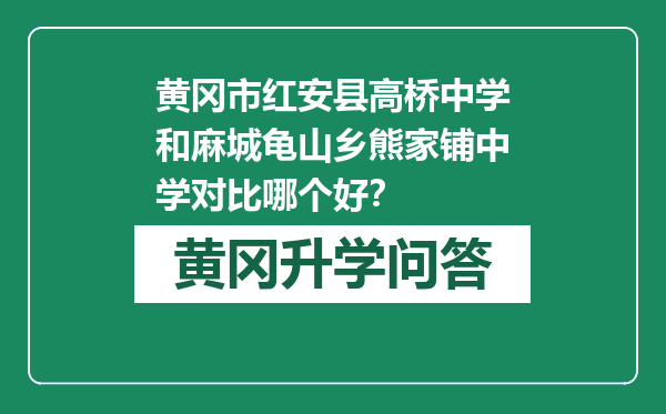 黄冈市红安县高桥中学和麻城龟山乡熊家铺中学对比哪个好？