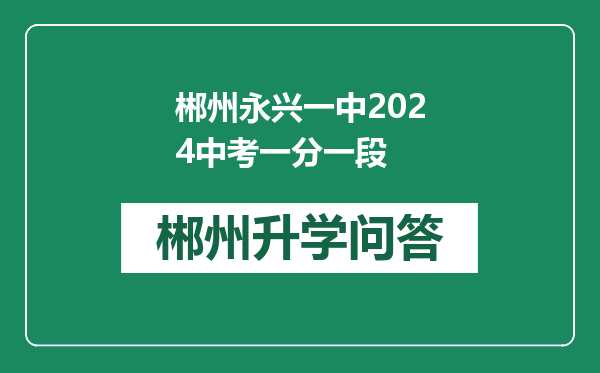 郴州永兴一中2024中考一分一段