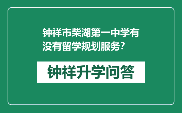 钟祥市柴湖第一中学有没有留学规划服务？