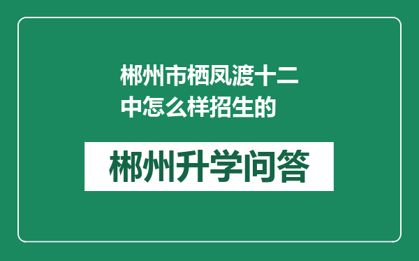 郴州市栖凤渡十二中怎么样招生的