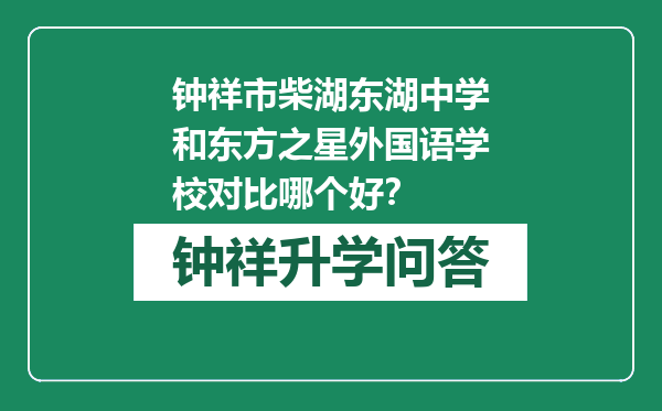 钟祥市柴湖东湖中学和东方之星外国语学校对比哪个好？