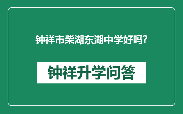 钟祥市柴湖东湖中学好吗？