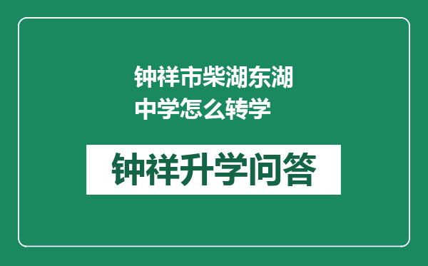 钟祥市柴湖东湖中学怎么转学