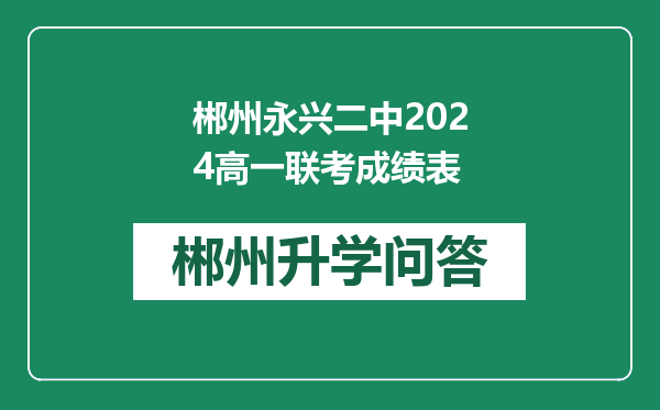 郴州永兴二中2024高一联考成绩表