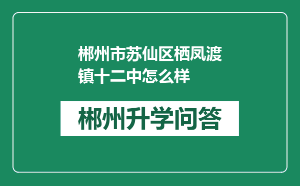 郴州市苏仙区栖凤渡镇十二中怎么样