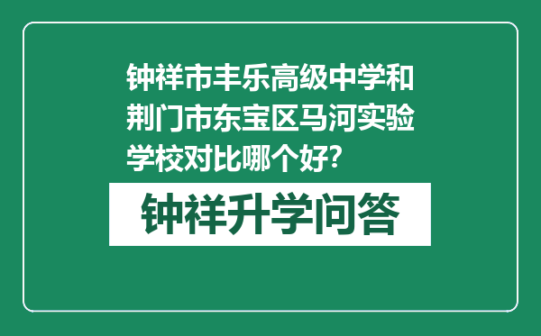 钟祥市丰乐高级中学和荆门市东宝区马河实验学校对比哪个好？