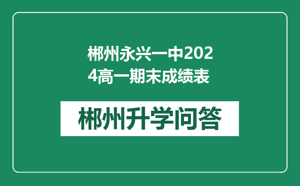 郴州永兴一中2024高一期末成绩表