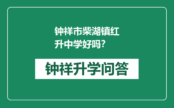 钟祥市柴湖镇红升中学好吗？