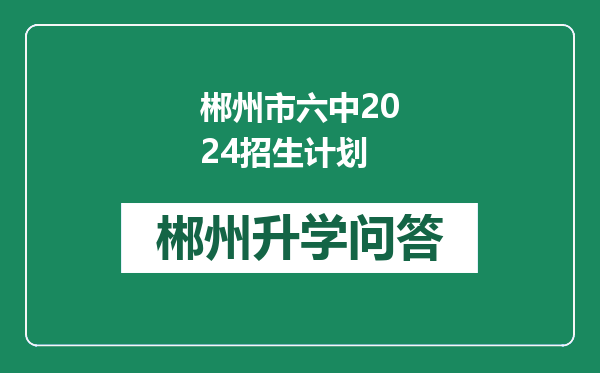 郴州市六中2024招生计划