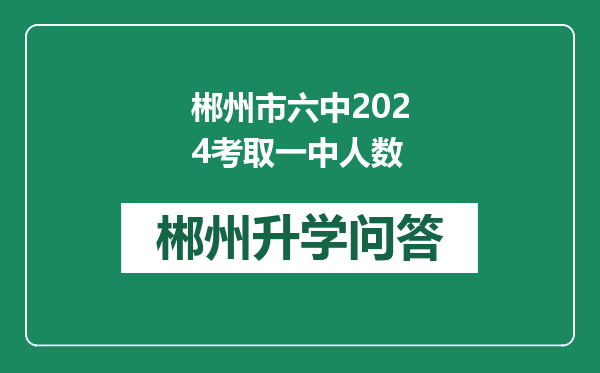 郴州市六中2024考取一中人数