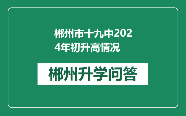 郴州市十九中2024年初升高情况