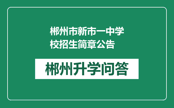 郴州市新市一中学校招生简章公告