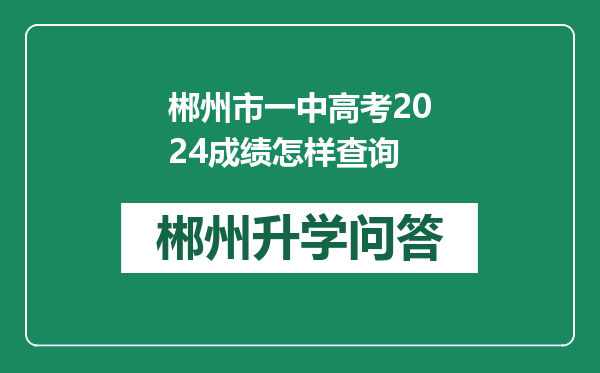 郴州市一中高考2024成绩怎样查询