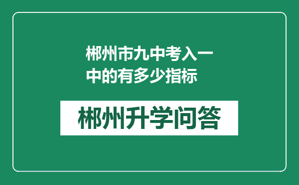 郴州市九中考入一中的有多少指标